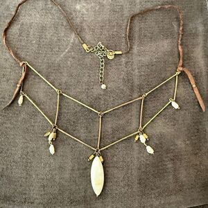 Rare Anthropologie x L&F Leather Freshwater Mother of Pearls Goldtone Necklace